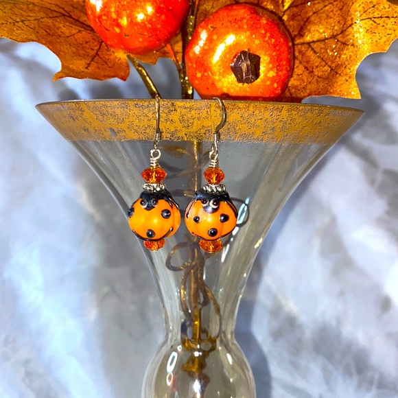 Pumpkin and Spider Earrings - Picture 1 of 3